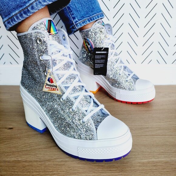 Rare CONVERSE CHUCK 70 DELUXE 10.5 Wmn Shoes Heel Boots Platform Glitter A06028C - Picture 2 of 12
